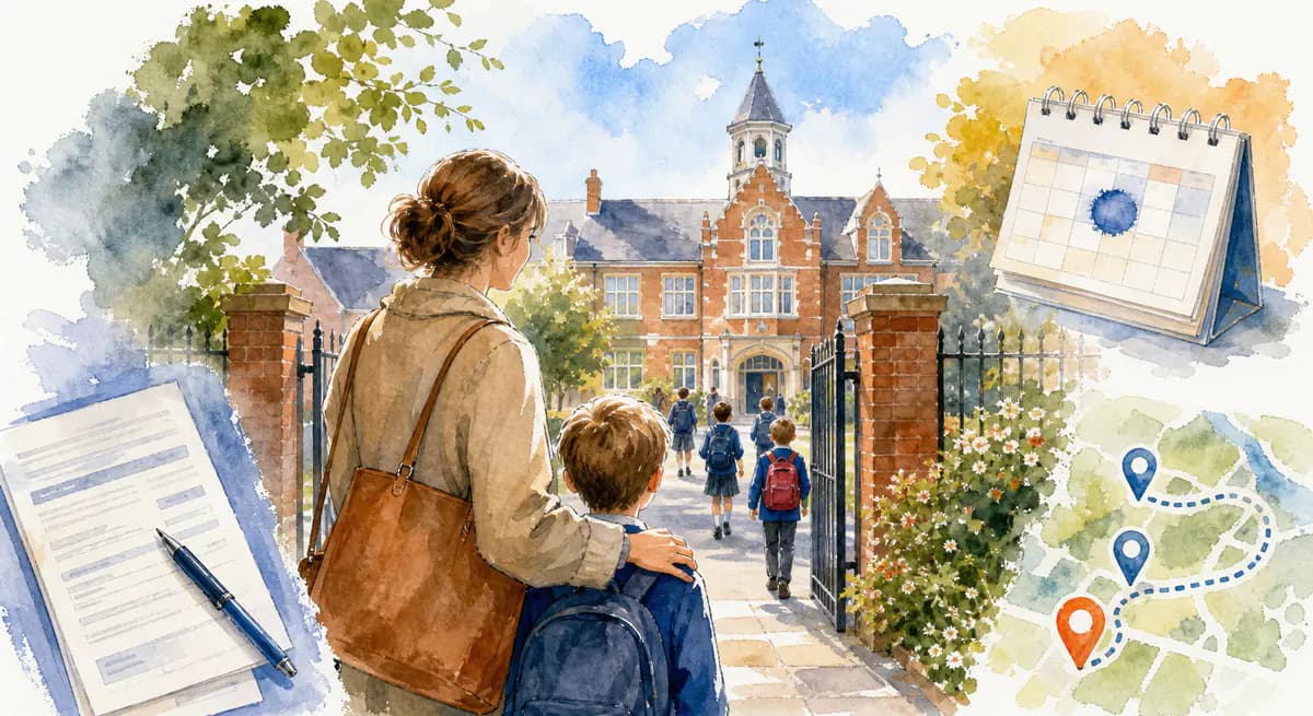 A parent and child outside a state school in England