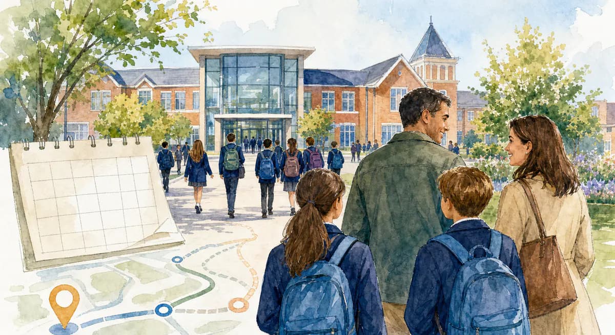 Secondary school pupils outside a school in England