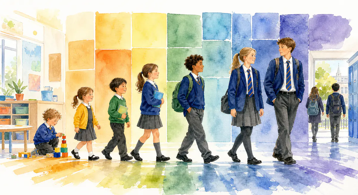Children working together in a primary school classroom in England